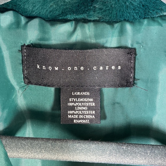 PINK Know One Cares Green Faux Fur Bomber Jacket - Picture 4 of 4